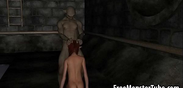  Hot 3D redhead elf babe getting fucked by a goblin